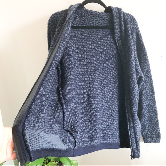 BLUE hooded zip up knit soft cozy sweater - Picture 9 of 12